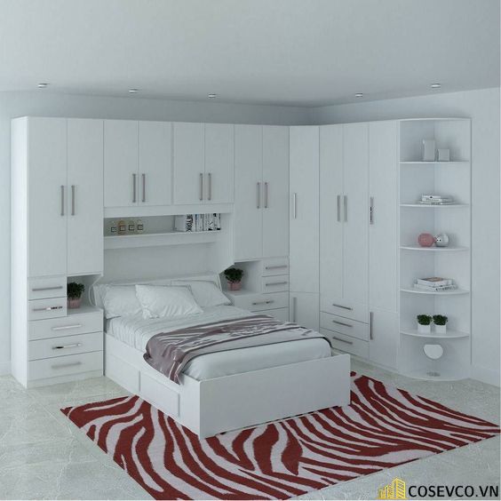 Mẫu giường thông minh kết hợp tủ với chất liệu gỗ công nghiệp đẹp