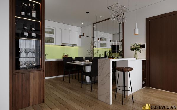 Hệ thống tủ bếp - bàn ăn gỗ MDF thiết kế thông minh với tông màu trắng nâu nổi bật, cực sang trọng - View 1
