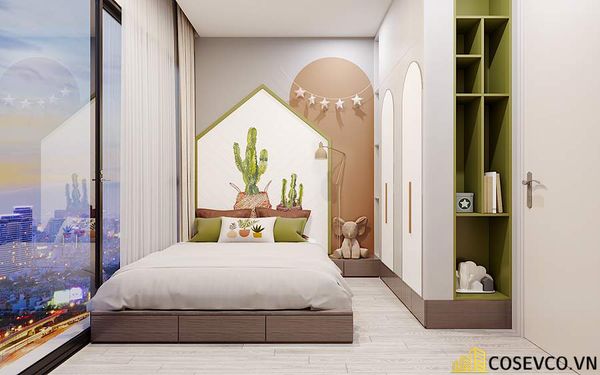 Nội thất phòng ngủ chính thiết kế với bố cục đơn giản, sử dụng những vật liệu mới tạo nên hiệu ứng khá mạnh.