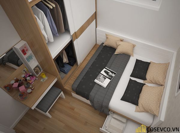 Với phòng ngủ nhỏ gia chủ cũng nên chọn một chiếc tủ quần áo có nhiều ngăn
